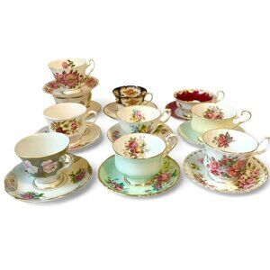 10 Mismatched Tea Cups and Saucers Teacups Instant Collection Tea Party Crafting